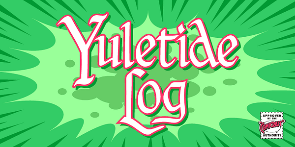 Card displaying CC Yuletide Log typeface in various styles