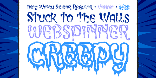 Card displaying CC Incy Wincy Spider typeface in various styles