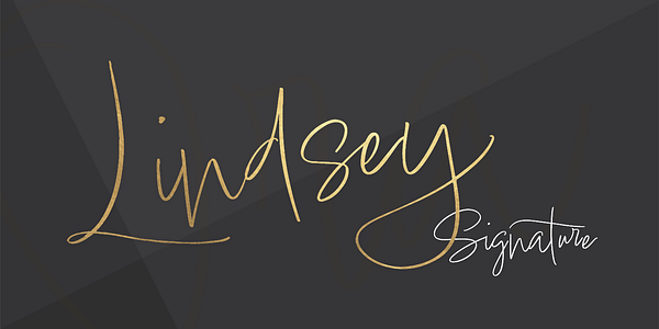 Card displaying Lindsey Signature typeface in various styles