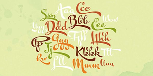 Card displaying Kewl Script typeface in various styles