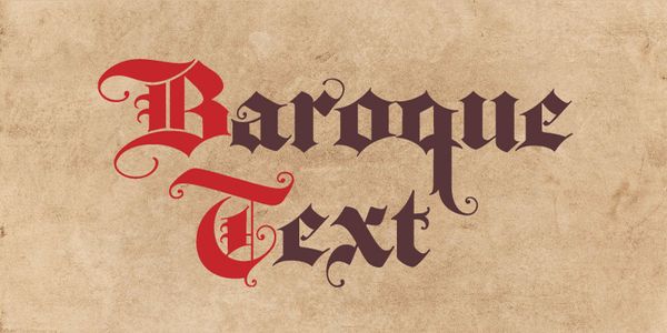 Card displaying Baroque Text JF typeface in various styles