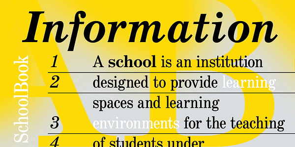 Card displaying SchoolBook typeface in various styles