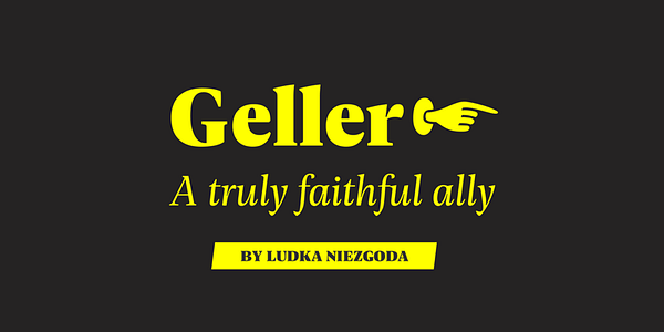 Card displaying Geller typeface in various styles