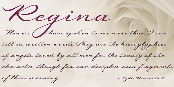 Card displaying Regina typeface in various styles