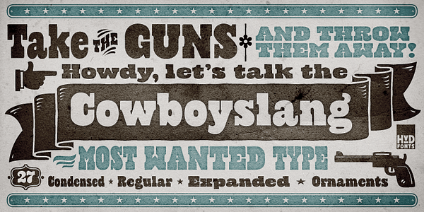 Card displaying Cowboyslang typeface in various styles