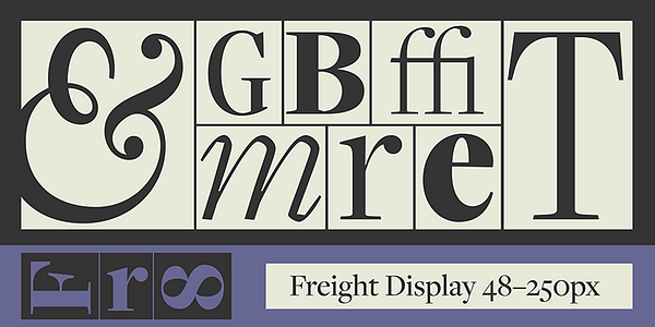 Card displaying Freight typeface in various styles