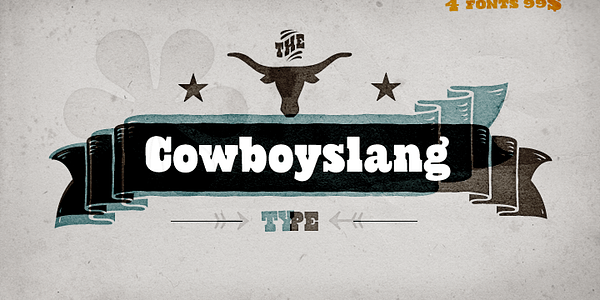 Card displaying Cowboyslang typeface in various styles