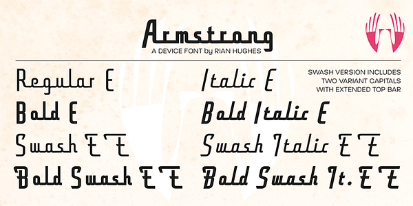 Card displaying Armstrong typeface in various styles