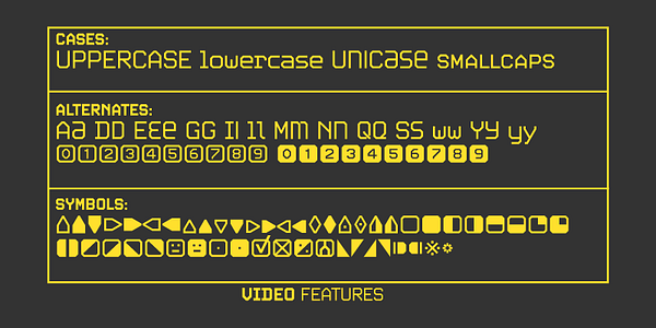 Card displaying Video typeface in various styles