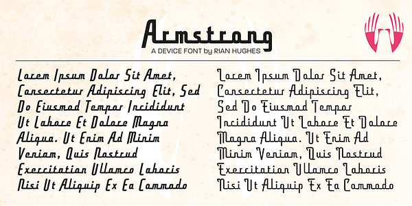 Card displaying Armstrong typeface in various styles