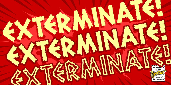 Card displaying CC Exterminate typeface in various styles