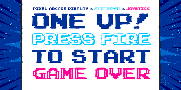 Card displaying CC Pixel Arcade typeface in various styles