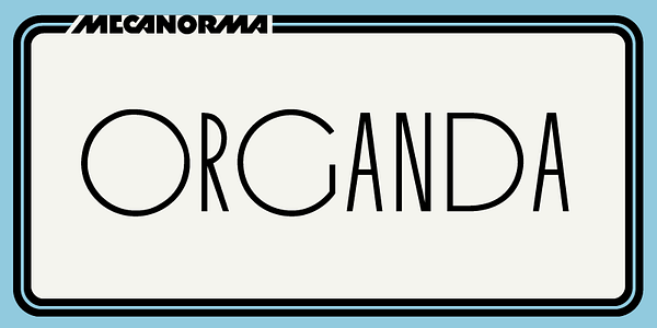 Card displaying Organda MN typeface in various styles