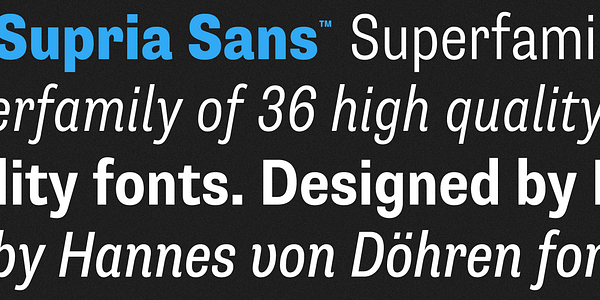 Card displaying Supria Sans typeface in various styles