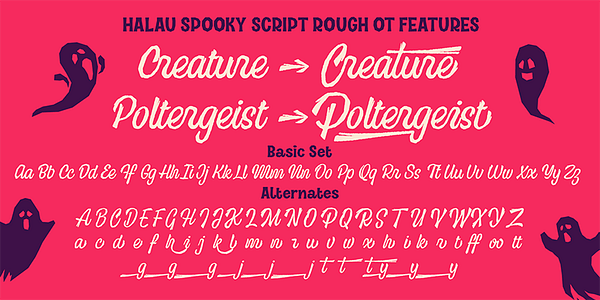 Card displaying Halau Spooky typeface in various styles