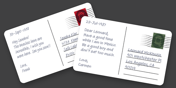 Card displaying Adobe Handwriting typeface in various styles