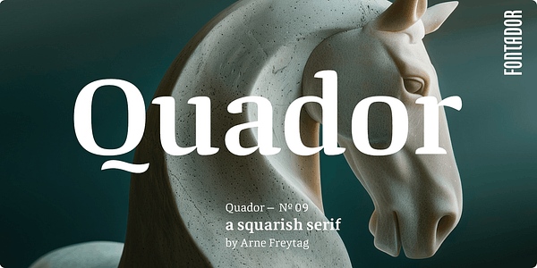 Card displaying Quador typeface in various styles