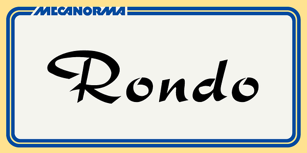 Card displaying Rondo MN typeface in various styles