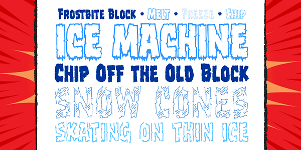 Card displaying CC Frostbite typeface in various styles