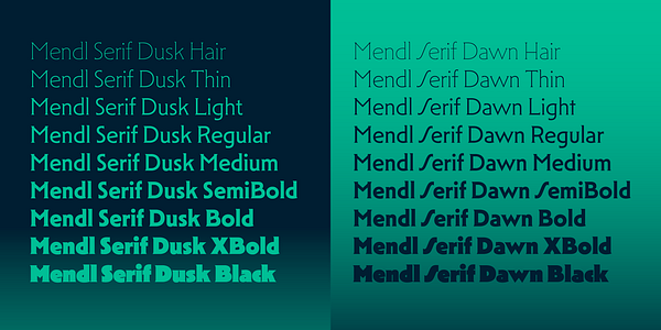 Card displaying Mendl Serif typeface in various styles