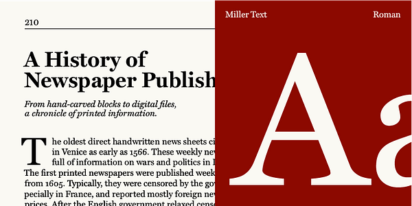 Card displaying Miller Text typeface in various styles