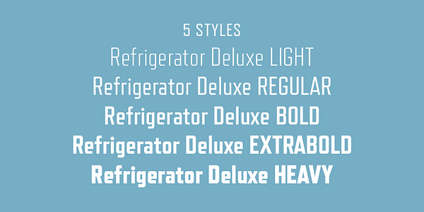 Card displaying Refrigerator Deluxe typeface in various styles