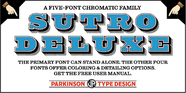 Card displaying Sutro typeface in various styles