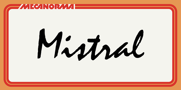 Card displaying Mistral MN typeface in various styles