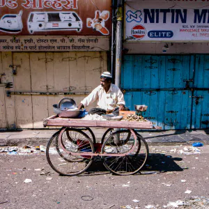 Man sitting on wagon