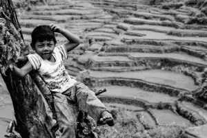 Boy and rice terraces