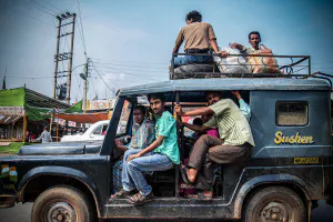 People on car