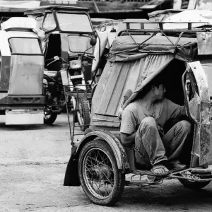 Man chatting in side car