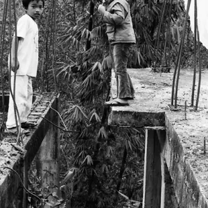 Boys playing in construction site