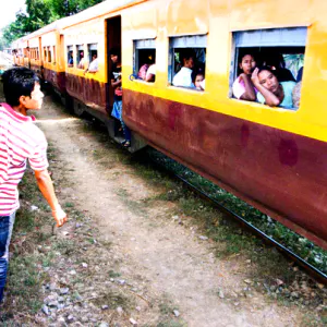 Trains passing by each other