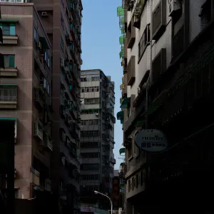 Apartment buildings on both sides of the street