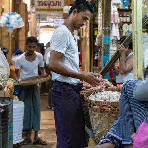 Man peeling garlic