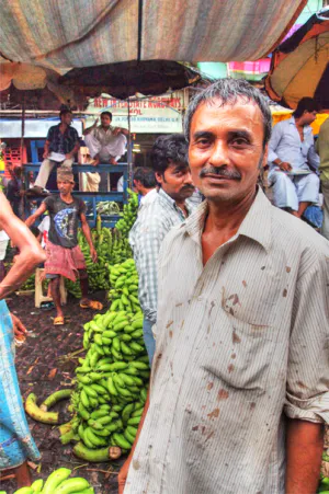 Man in banana auction market