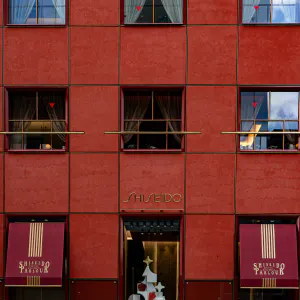 Bright red Tokyo Ginza Shiseido Building