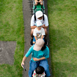 Children on a miniature train