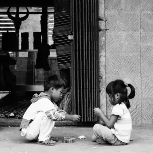 Boy and girl playing together