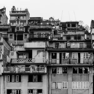 Slope face occupied by apartments