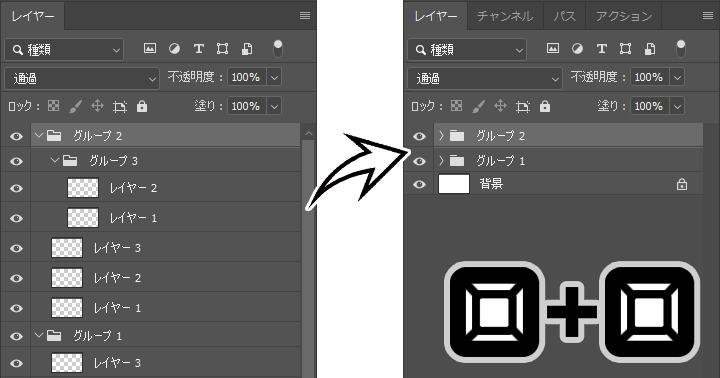 Photoshopの「すべてのグループを折りたたむ」をショートカットキーへ割り当てる