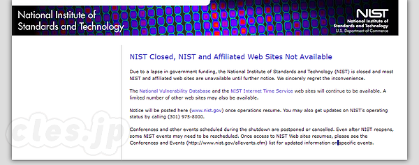 閉鎖された NIST のウェブ - 海の向こうの政府機関閉鎖の思わぬ余波