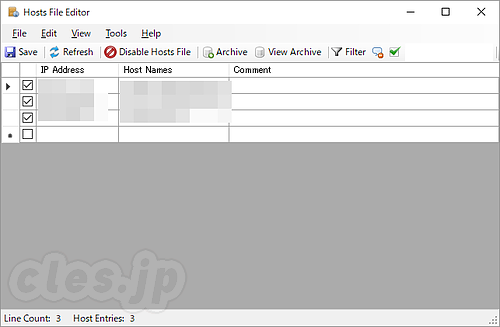 Hosts File Editor - Windows の Hosts ファイルを簡単に編集する「Hosts File Editor」