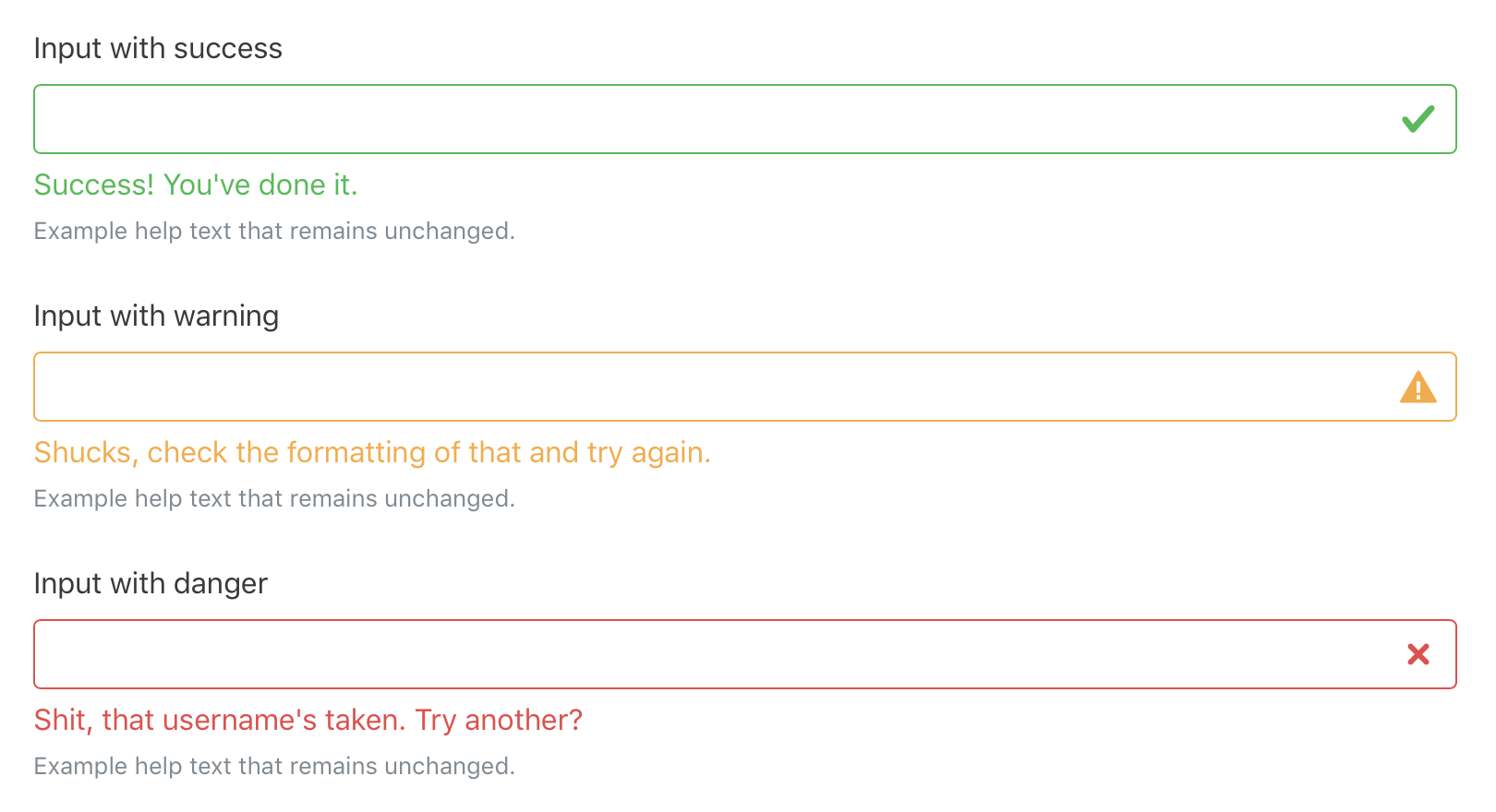 Form validation states