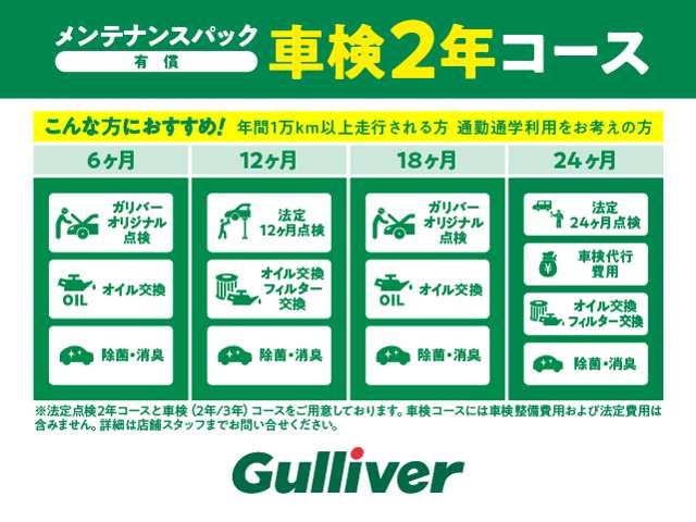 故障などを防ぐ為にガリバーではメンテナンスパック(有償)をご用意させていただいております。