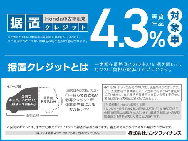 ★ホンダ認定中古車専用クレジットプラン、つ支払いをおさことができます、是非ご相談ください★