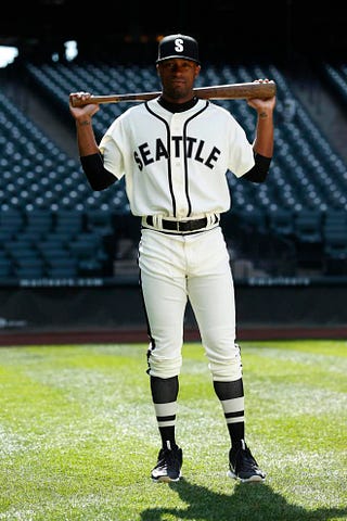 Austin Jackson models the Seattle Steelheads uniform the Mariners will wear May 16 vs. Boston.