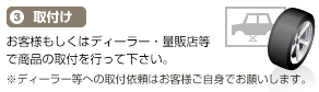 (3) 取り付け お客様もしくはディーラー・量販店等で商品の取り付けを行ってください。※ディーラー当への取り付け依頼はお客様ご自身でお願いします。