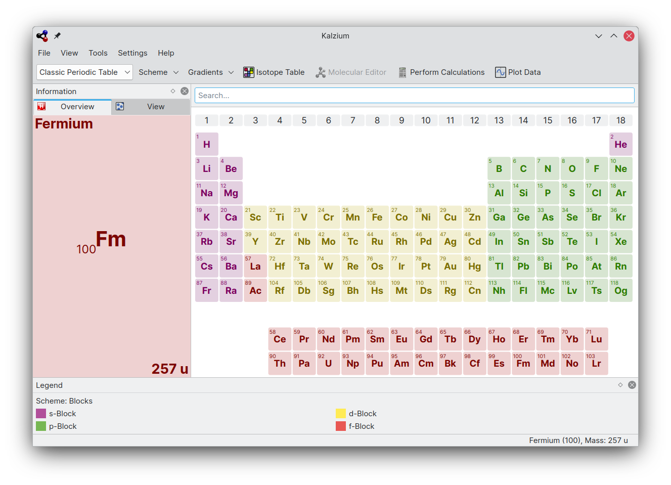 Classification périodique des éléments sur Kalzium